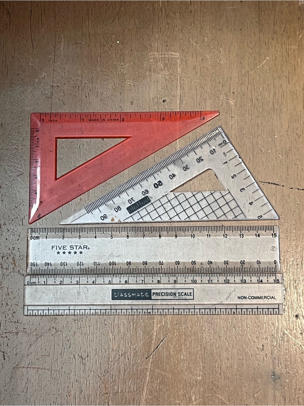 Set of Clear School Rulers and Triangles